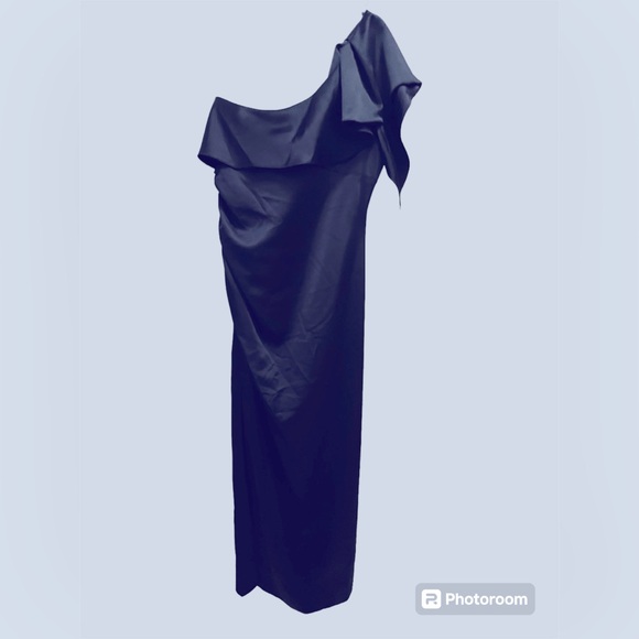Melanie Lynn One Shoulder Navy Gown - Picture 2 of 9